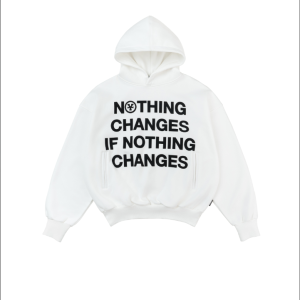 Áo Hoodie Oversize Trắng "Nothing Changes"